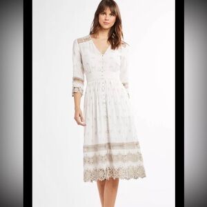 Elie Tahari 0 Dress Darci Embroidered Cotton Dress White Cream S cocktail